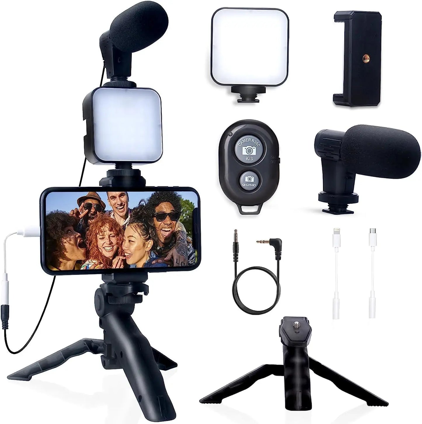 Smartphone Vlogging Kit for iPhone Android with Tripod Mini Microphone Starter Vlog kit