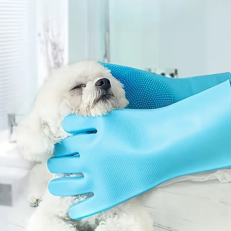 2 Pcs 2-in-1 Pet Dog Bath Gloves with Silicone Brush for Massage and Rubbing, Dog Bathing Supplies