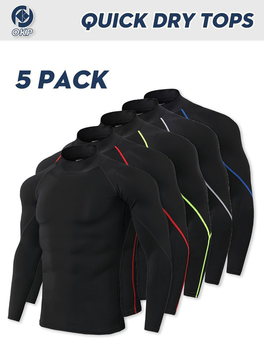 5-piece Highly Elastic Base Layer High-neck Long-sleeve