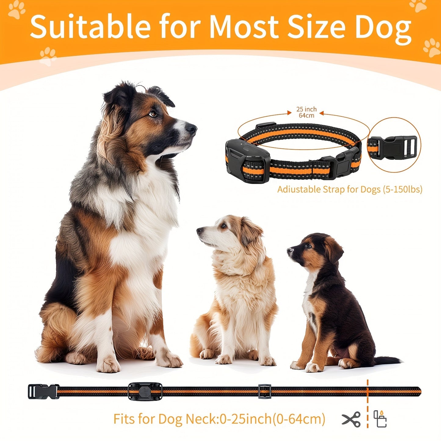 3300ft Rechargeable Waterproof Training Collars with Adjustable Nylon Strap, for 5-150lbs dogs