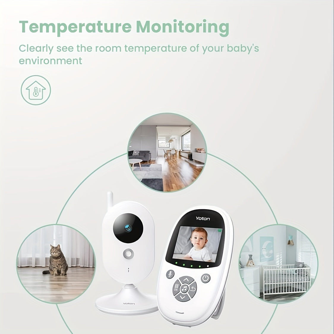 Baby Monitor With Camera Night Vision, 2.4" Screen, 2-way Talk, VOX Mode, Feeding Reminder Temperature Sensor And 8 Lullabies