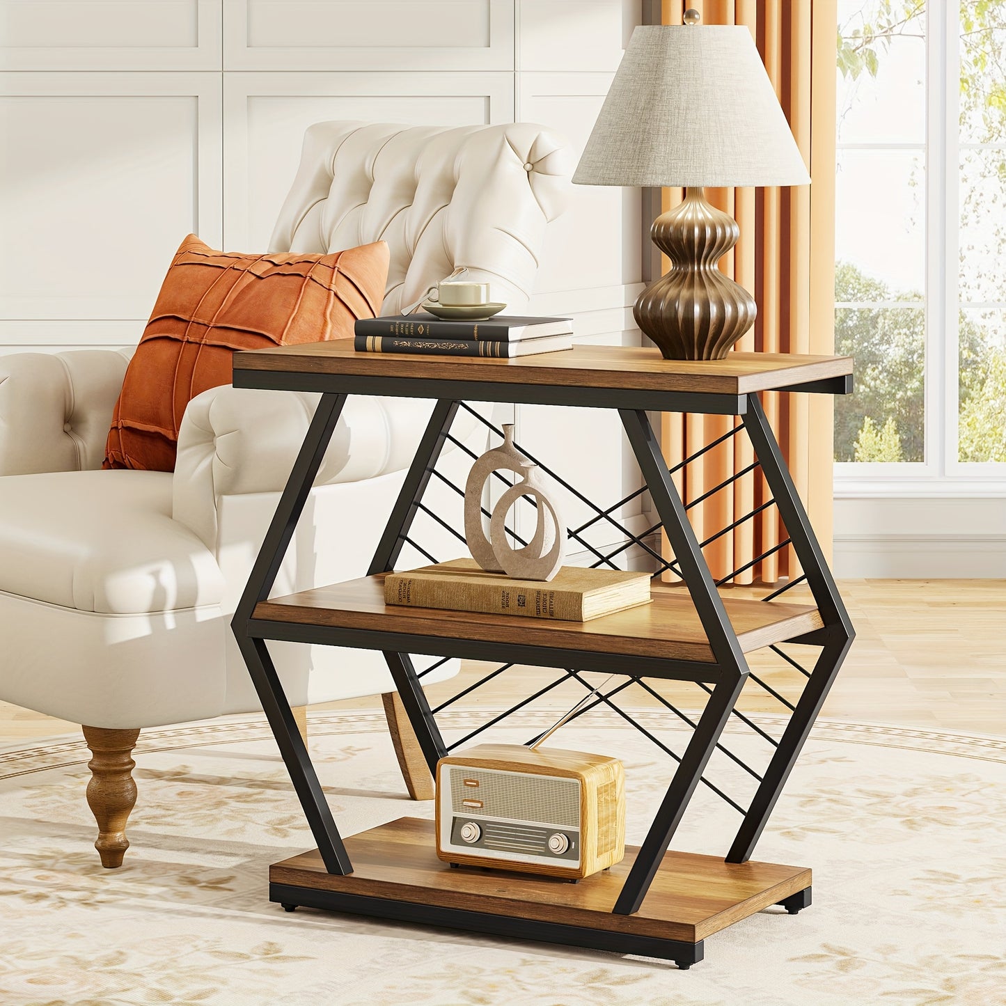 End Table Side Table With Round Metal Frame