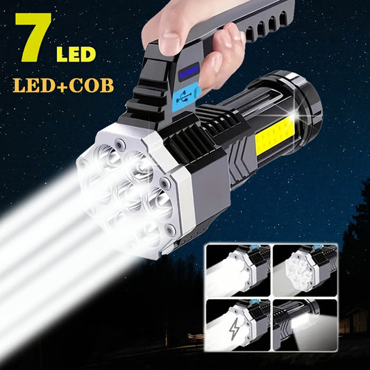 1pc Rechargeable LED Flashlight - High Power, With Built-in COB Battery For Outdoor Activities