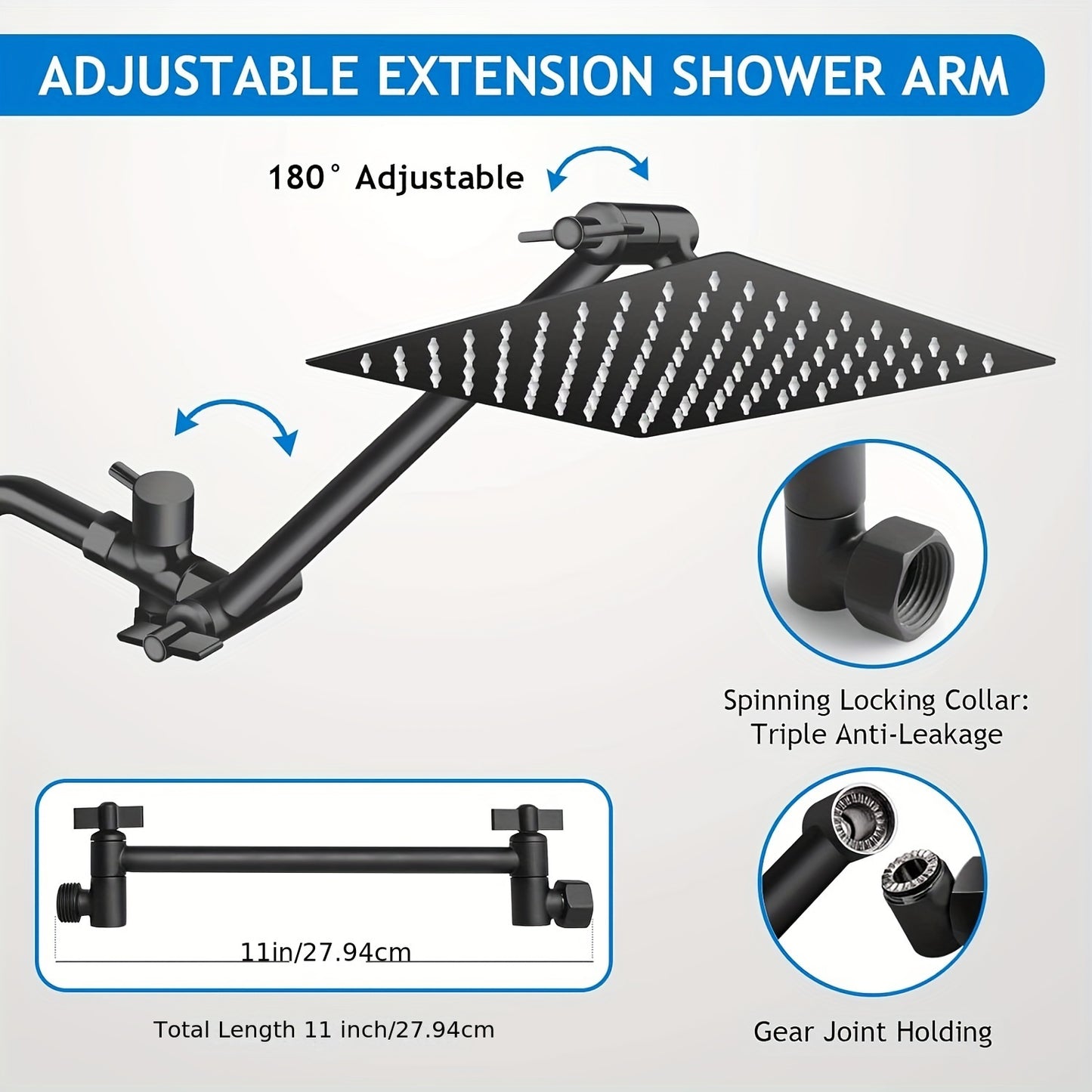 12-Inch Luxury All-Metal 3-Way Rainfall Shower Head