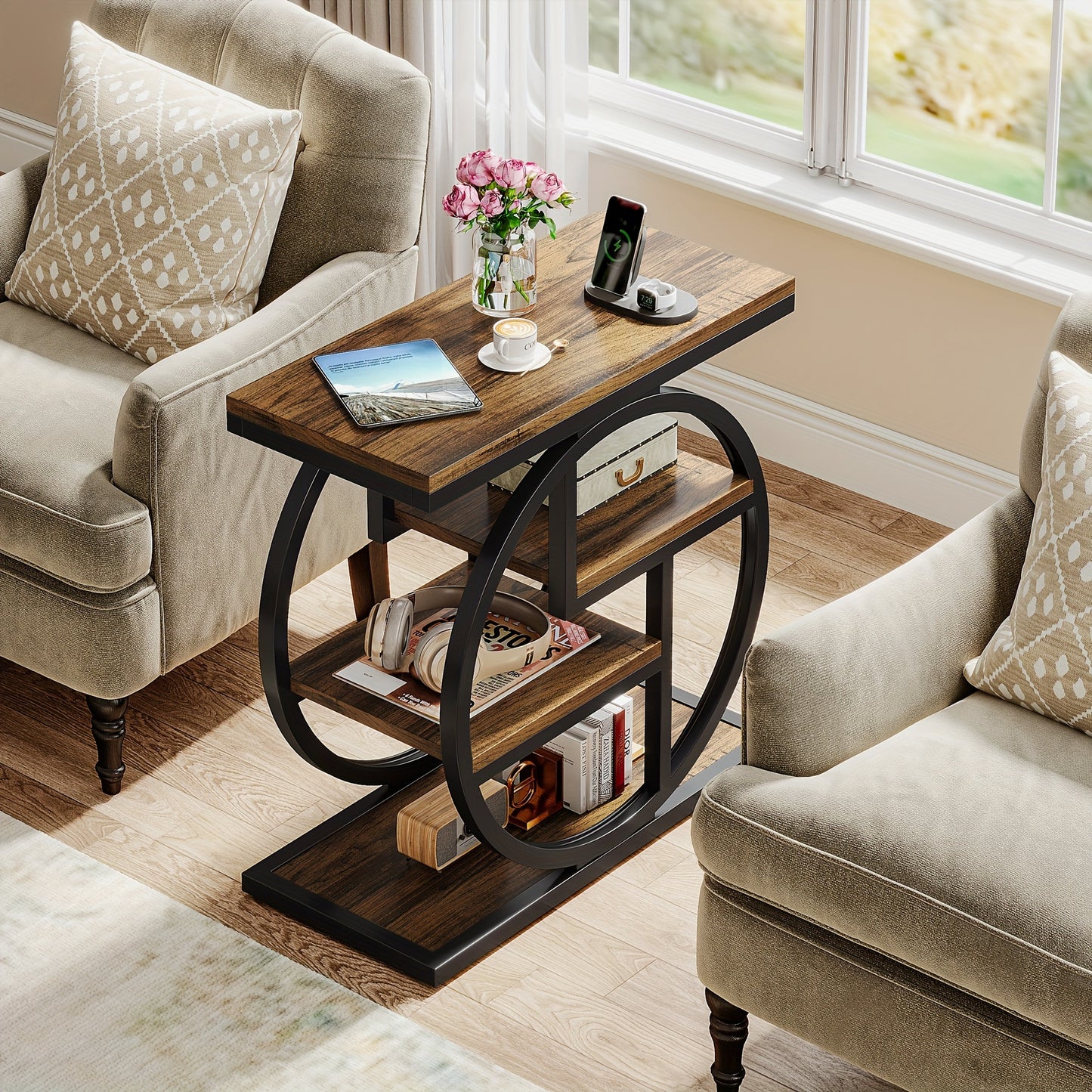 End Table Side Table With Round Metal Frame