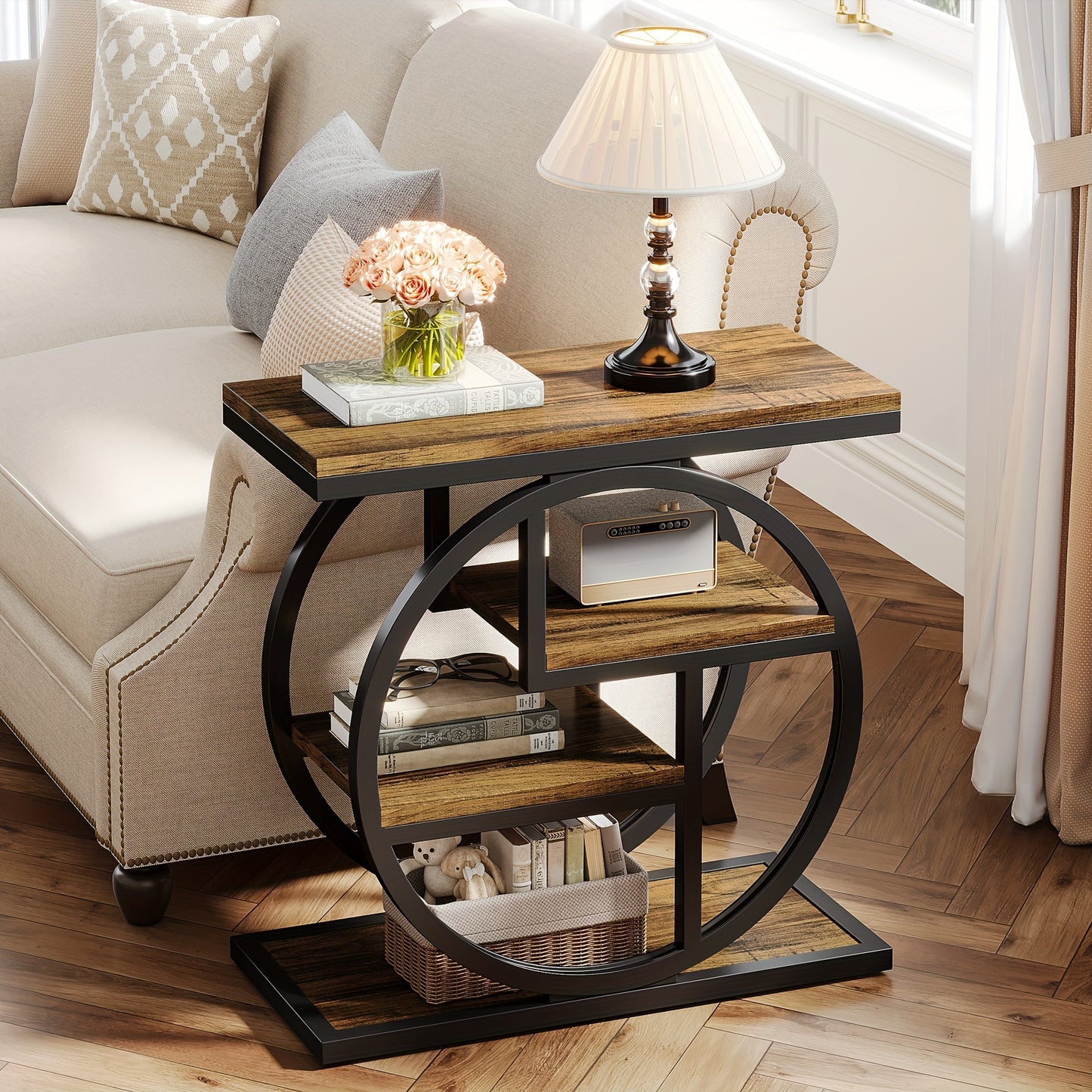 End Table Side Table With Round Metal Frame