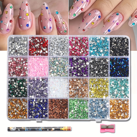 24 Coloreday Nail Diamond Supplies -Suitable For Nail Tips, Nail Design, Decorative Clothing Mobile Phone Decoration