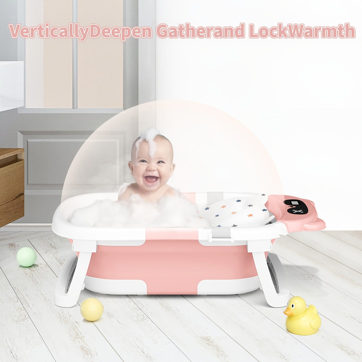 Baby Tub With Soft Cushion And Thermometer With Drain Hole - Newborn To Toddler