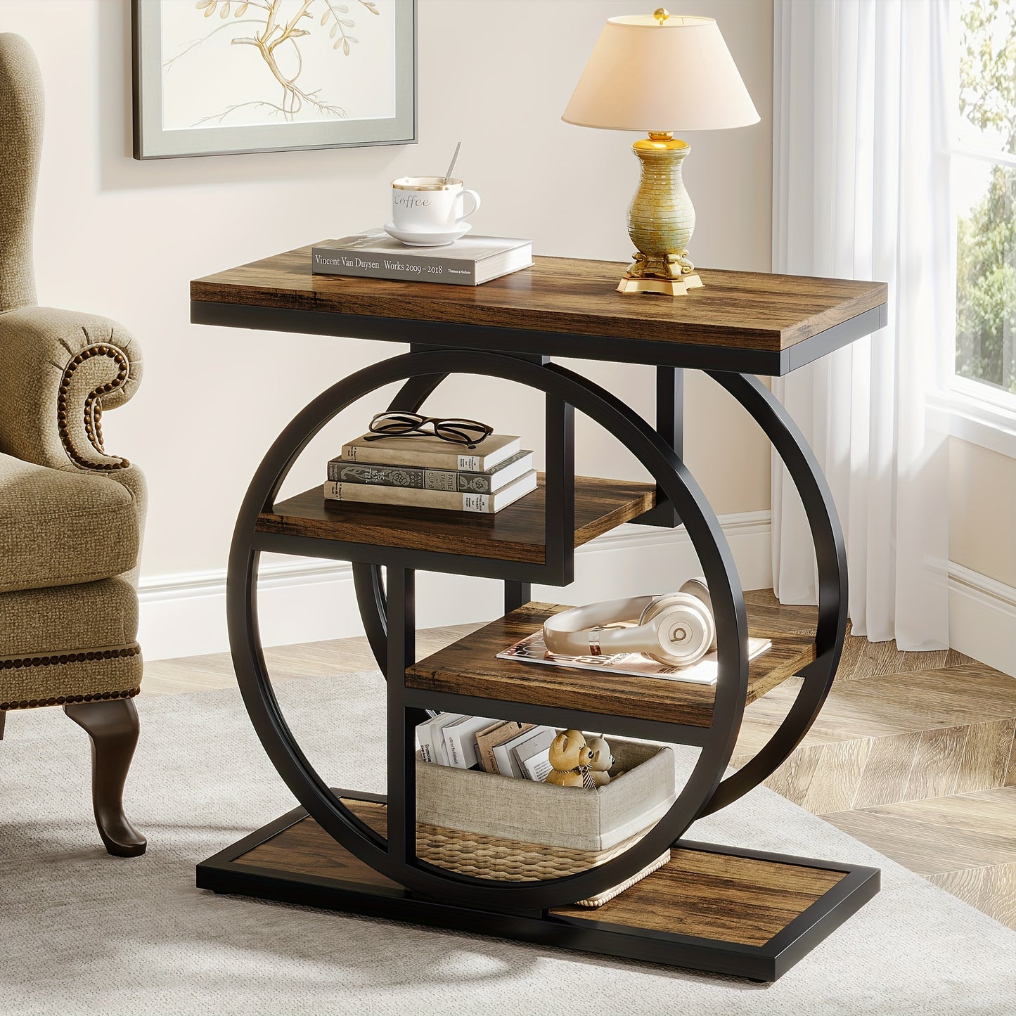 End Table Side Table With Round Metal Frame