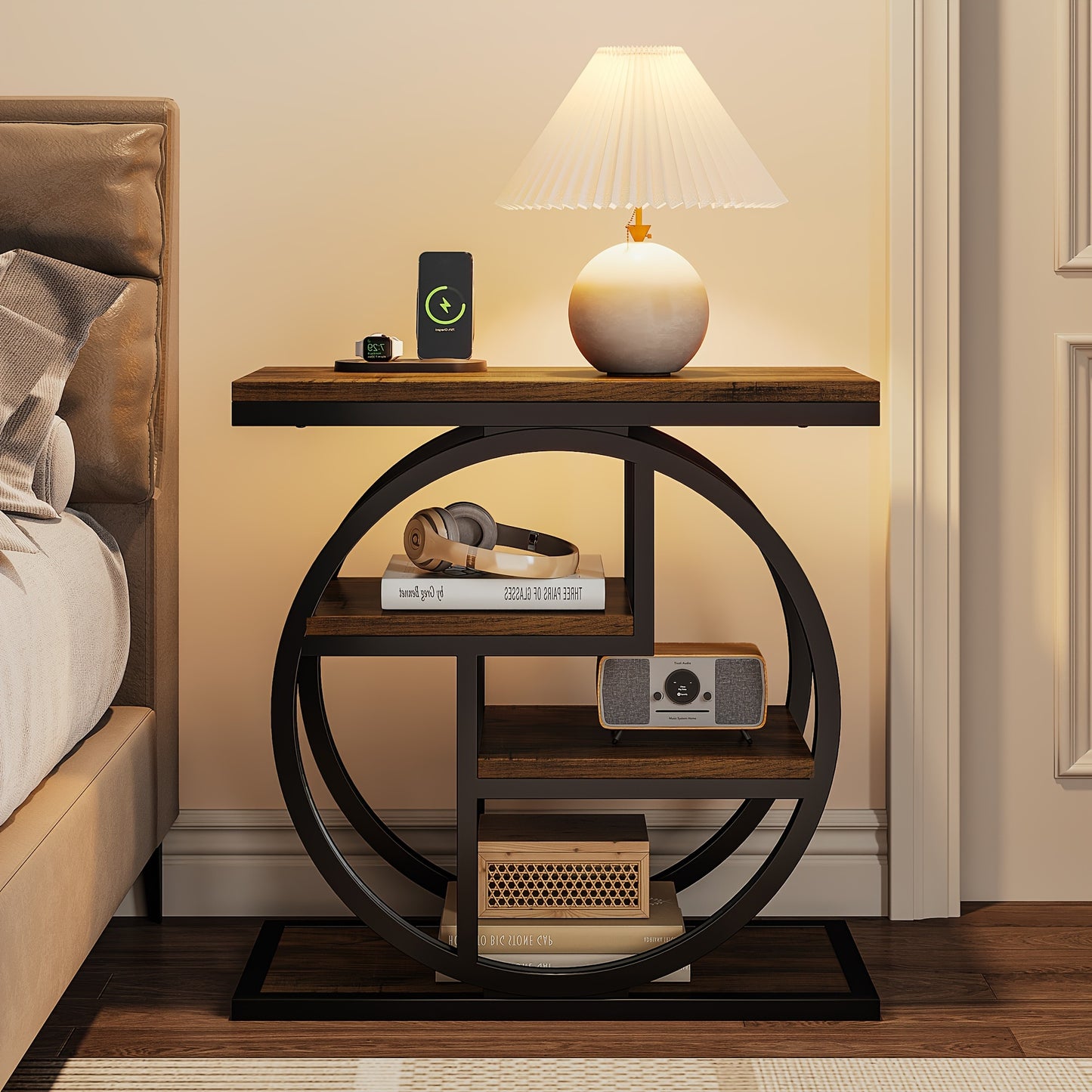 End Table Side Table With Round Metal Frame