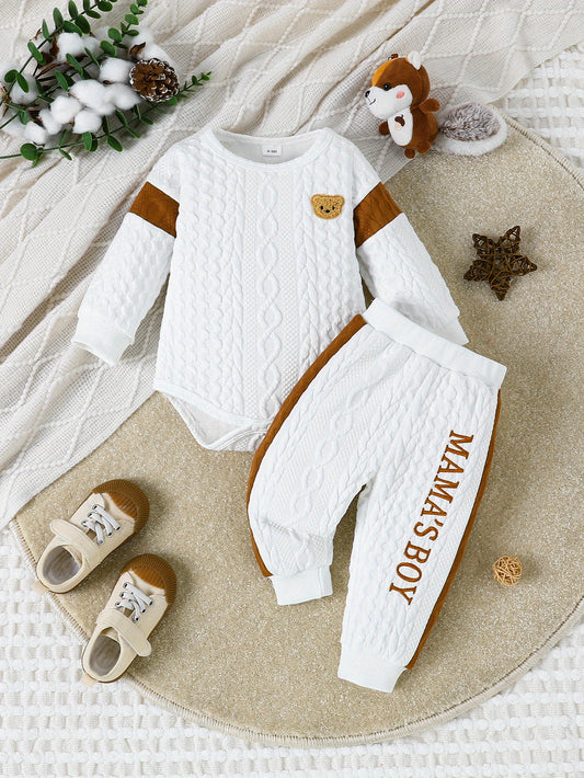 Baby Boy 2-Piece Bodysuit and Pants Set with ""Mama's Boy"" Pattern