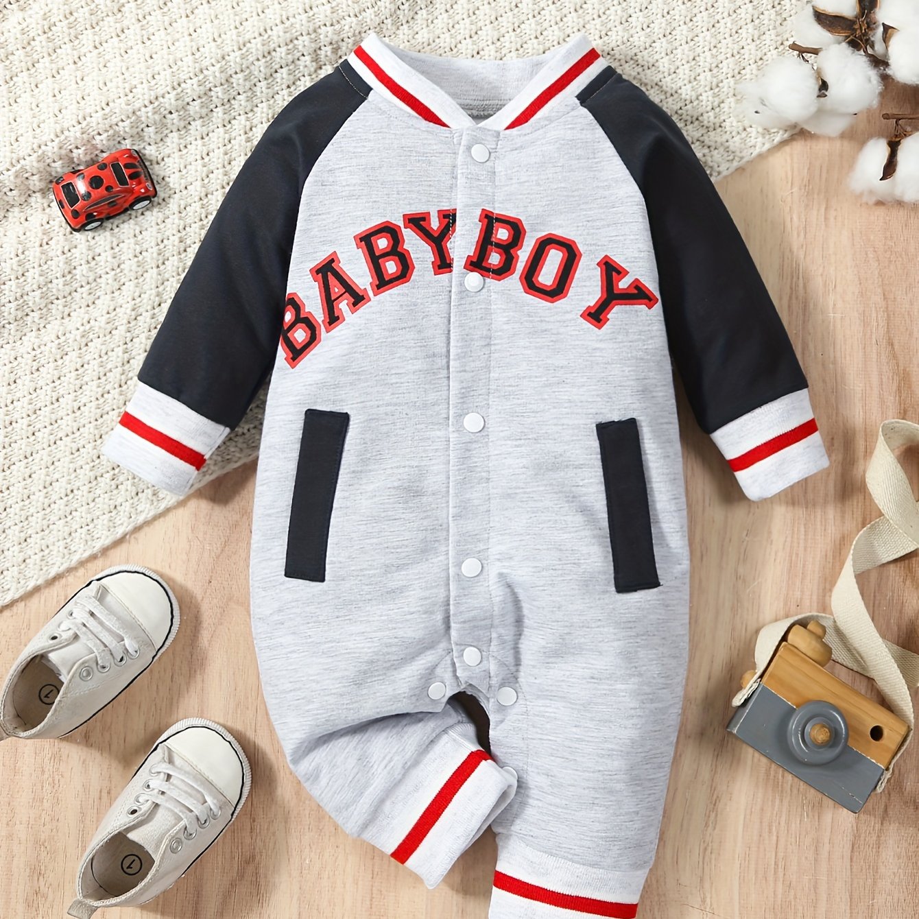 Autumn/Winter Infant Boys Long Sleeve Letter Print One-Piece Jumpsuit Romper