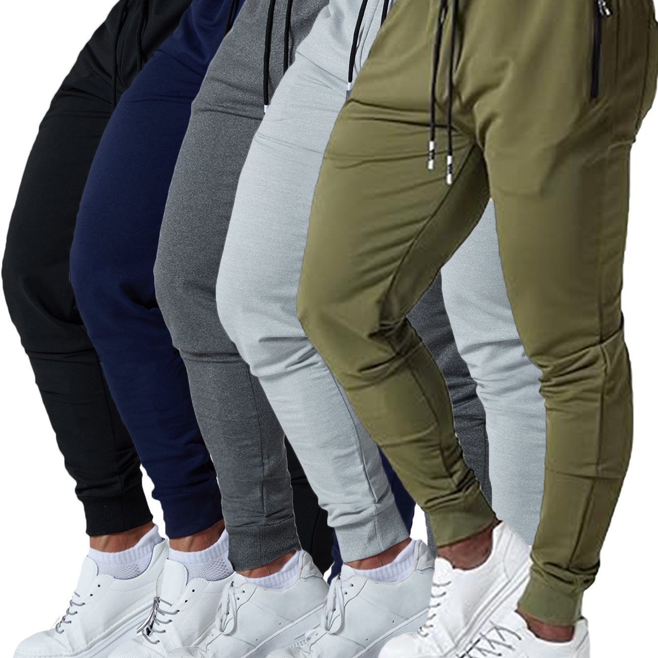 5 Pcs Men's Slim Fit Jogger Sweatpants - Medium Stretch, Zipped Pockets