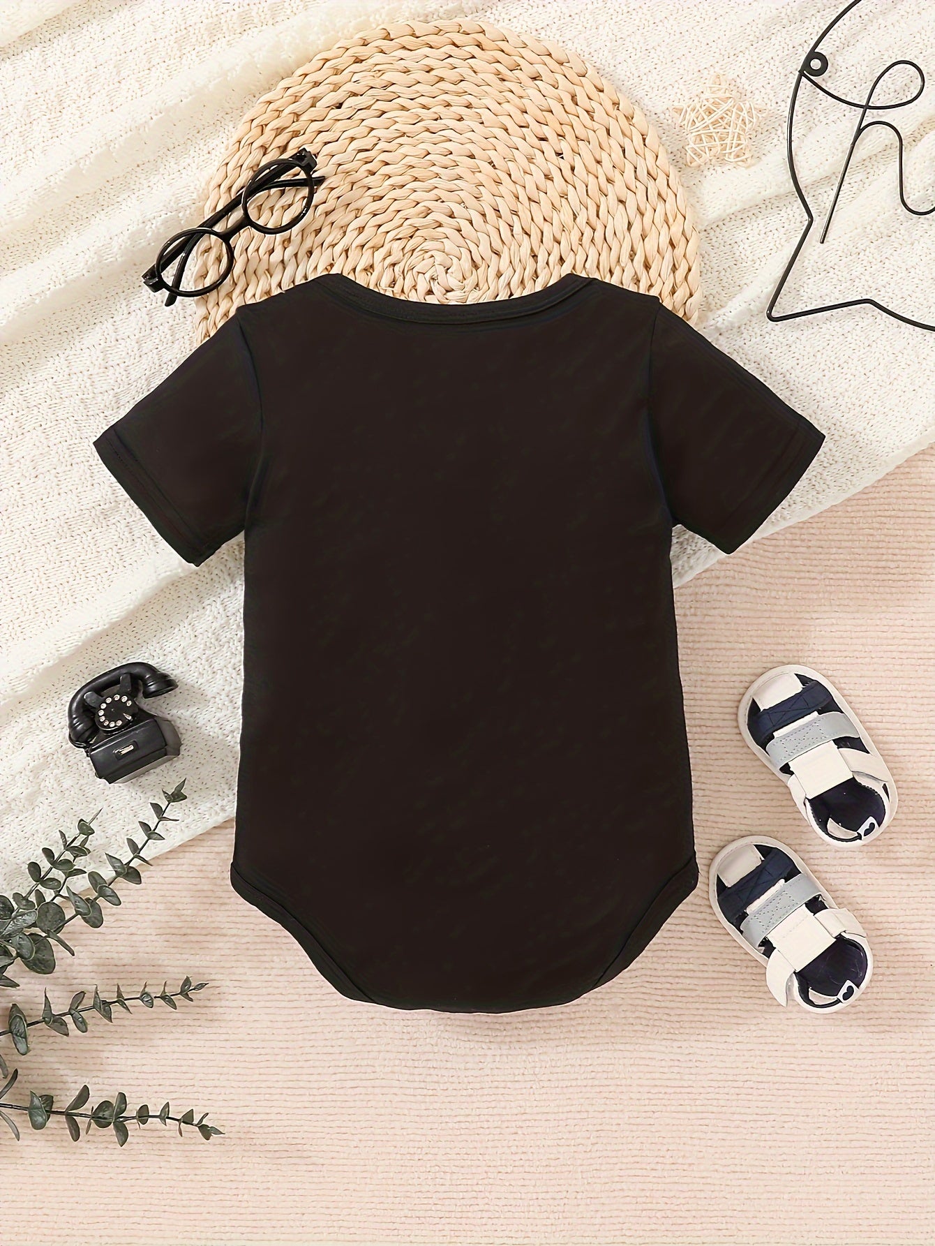 Baby Boys Comfy Short Sleeve, Black Romper With Fun "Call Grandma" Casual Outfit For Boys