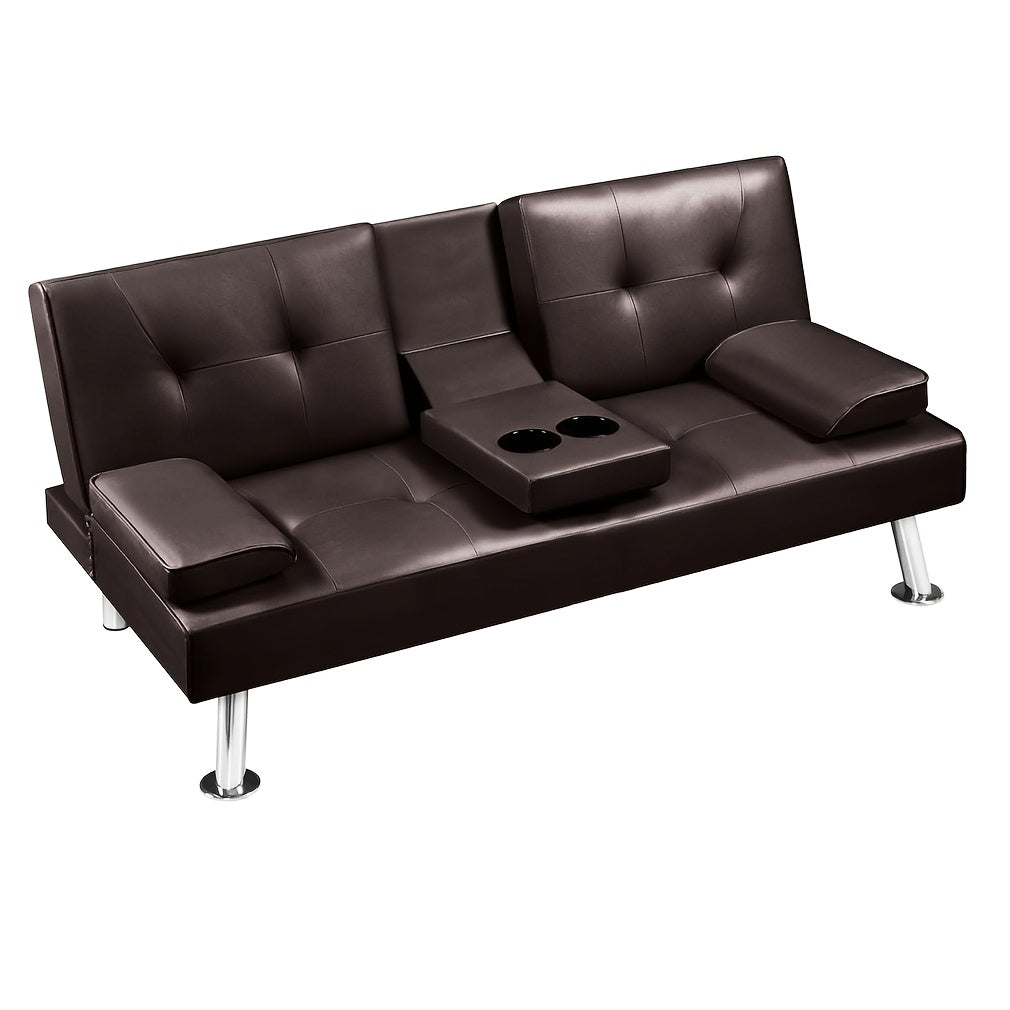 Faux Leather Modern Convertible Sofa Bed with Adjustable Recliner