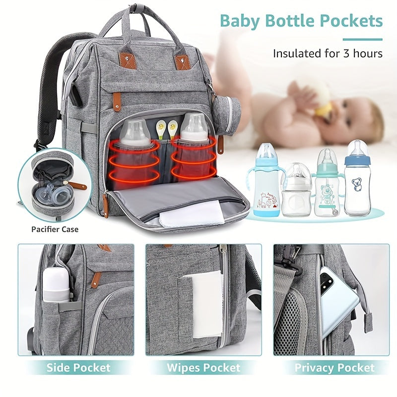 Diaper Bag Backpack, Baby Diaper Bags, Baby Shower Gifts, Multifunctional diaper backpack Large Capacity, (Heather Grey)