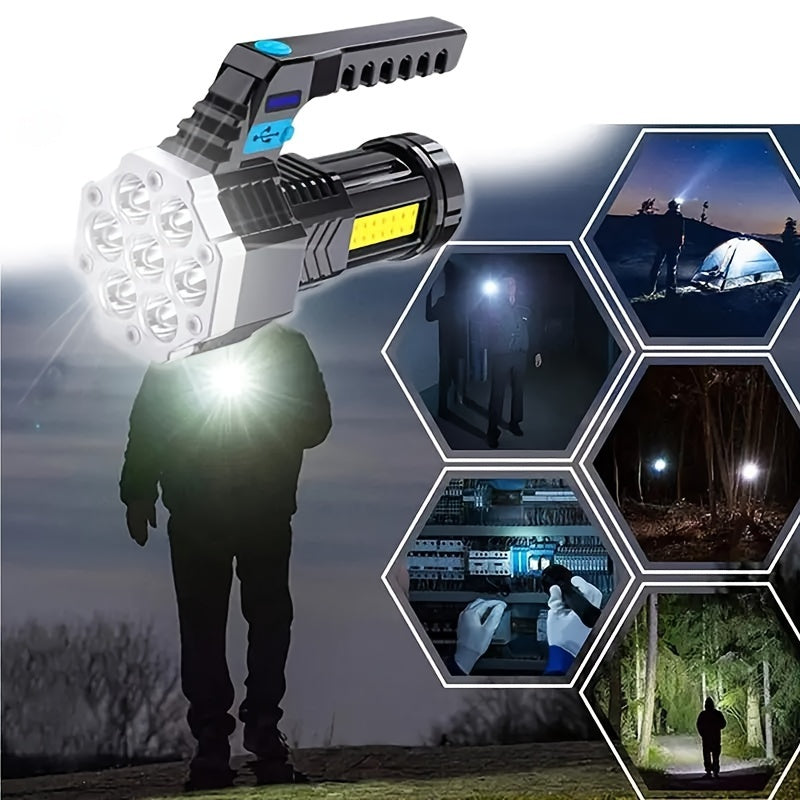 1pc Rechargeable LED Flashlight - High Power, With Built-in COB Battery For Outdoor Activities