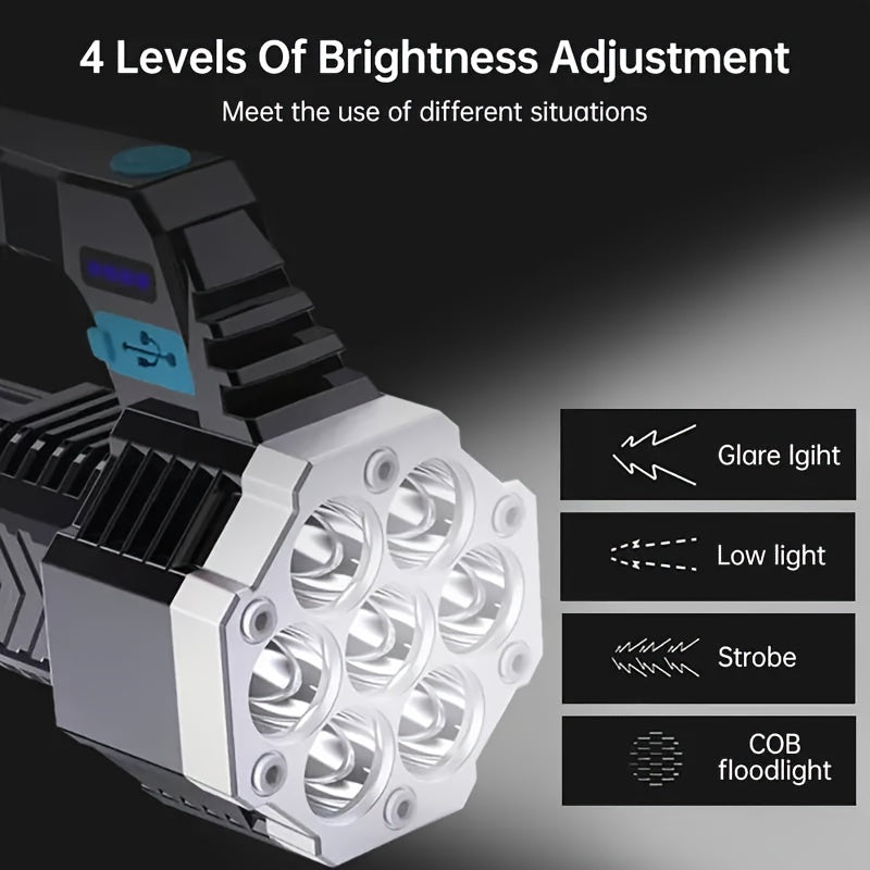 1pc Rechargeable LED Flashlight - High Power, With Built-in COB Battery For Outdoor Activities