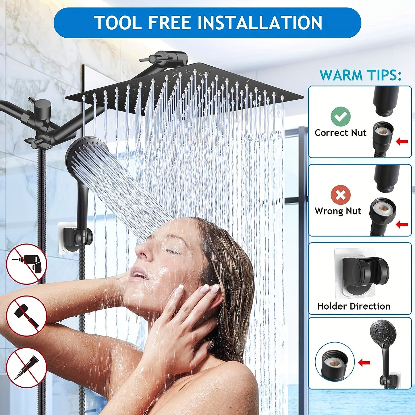 12-Inch Luxury All-Metal 3-Way Rainfall Shower Head