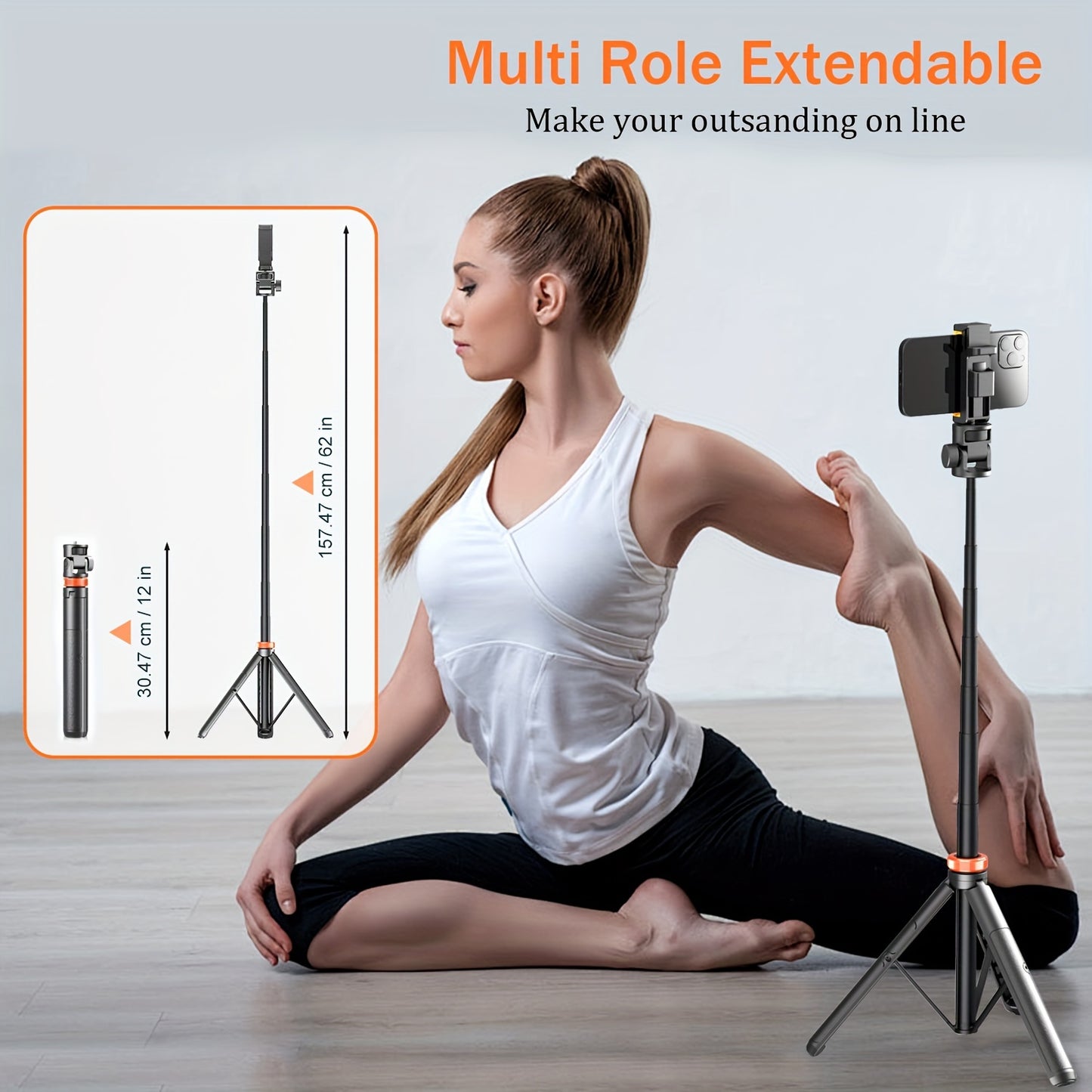 62 Inch Extra-Large Phone Tripod Stand - Wireless Remote,- Battery Powered, Non-Rechargeable, Solid and Durable