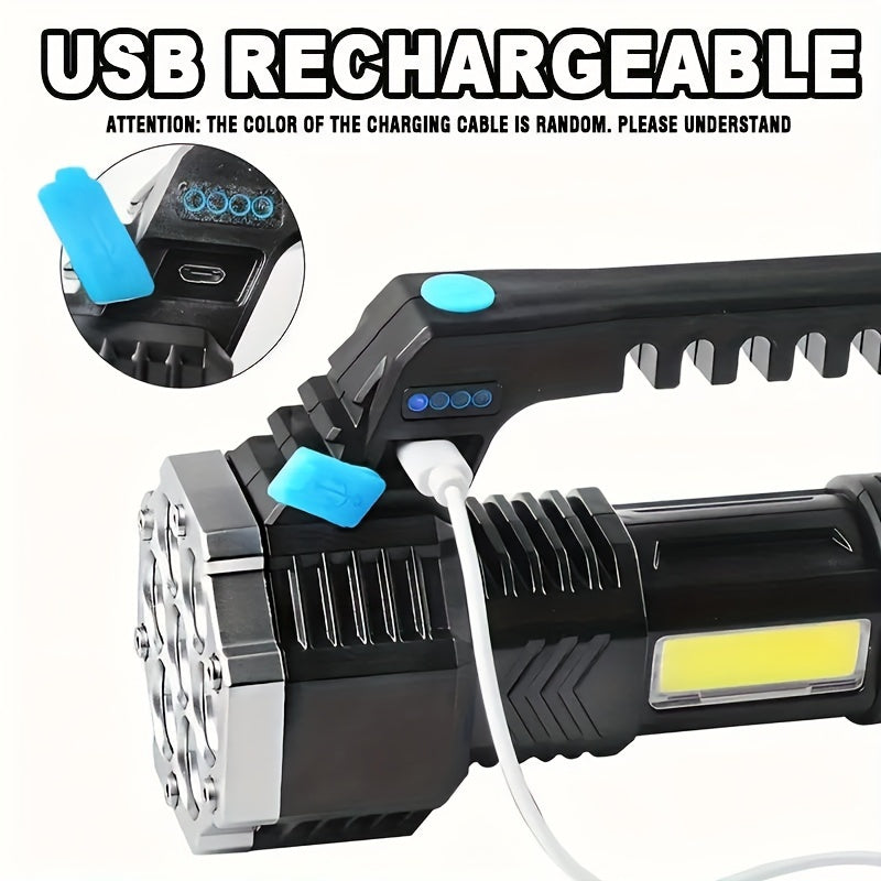 1pc Rechargeable LED Flashlight - High Power, With Built-in COB Battery For Outdoor Activities