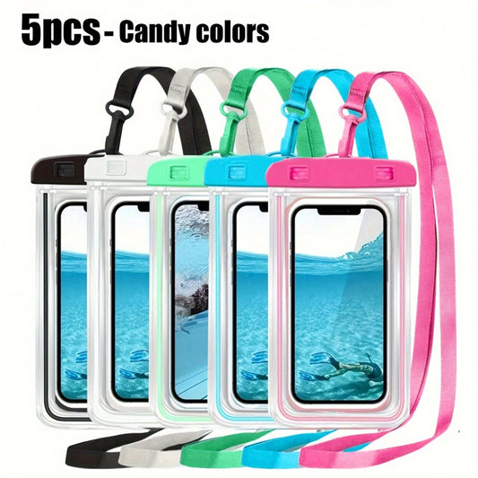 5-Pack PVC Waterproof Phone Pouch with Lanyard - Lightweight, Non-Slip, Water-Resistant Dry Bag